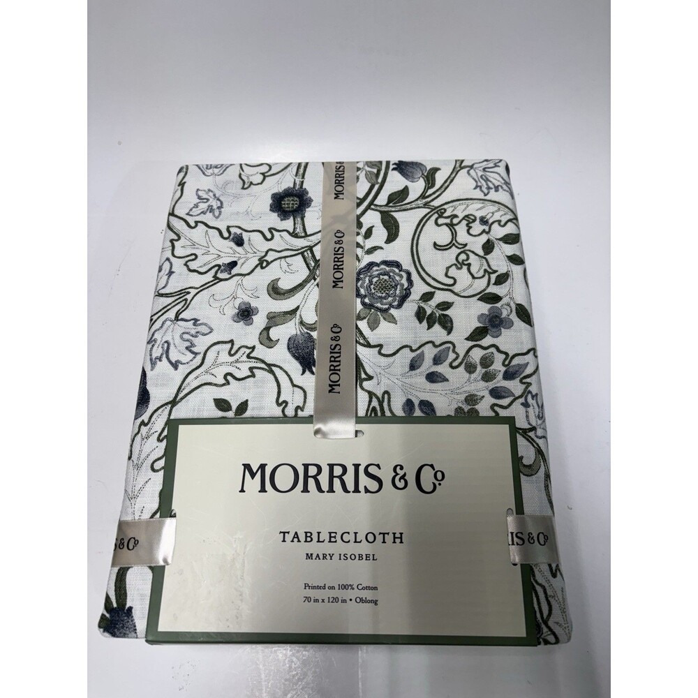 Morris & Co Mary Isobel Tablecloth 70x120 Oblong 100% CTN Blue Green Floral New